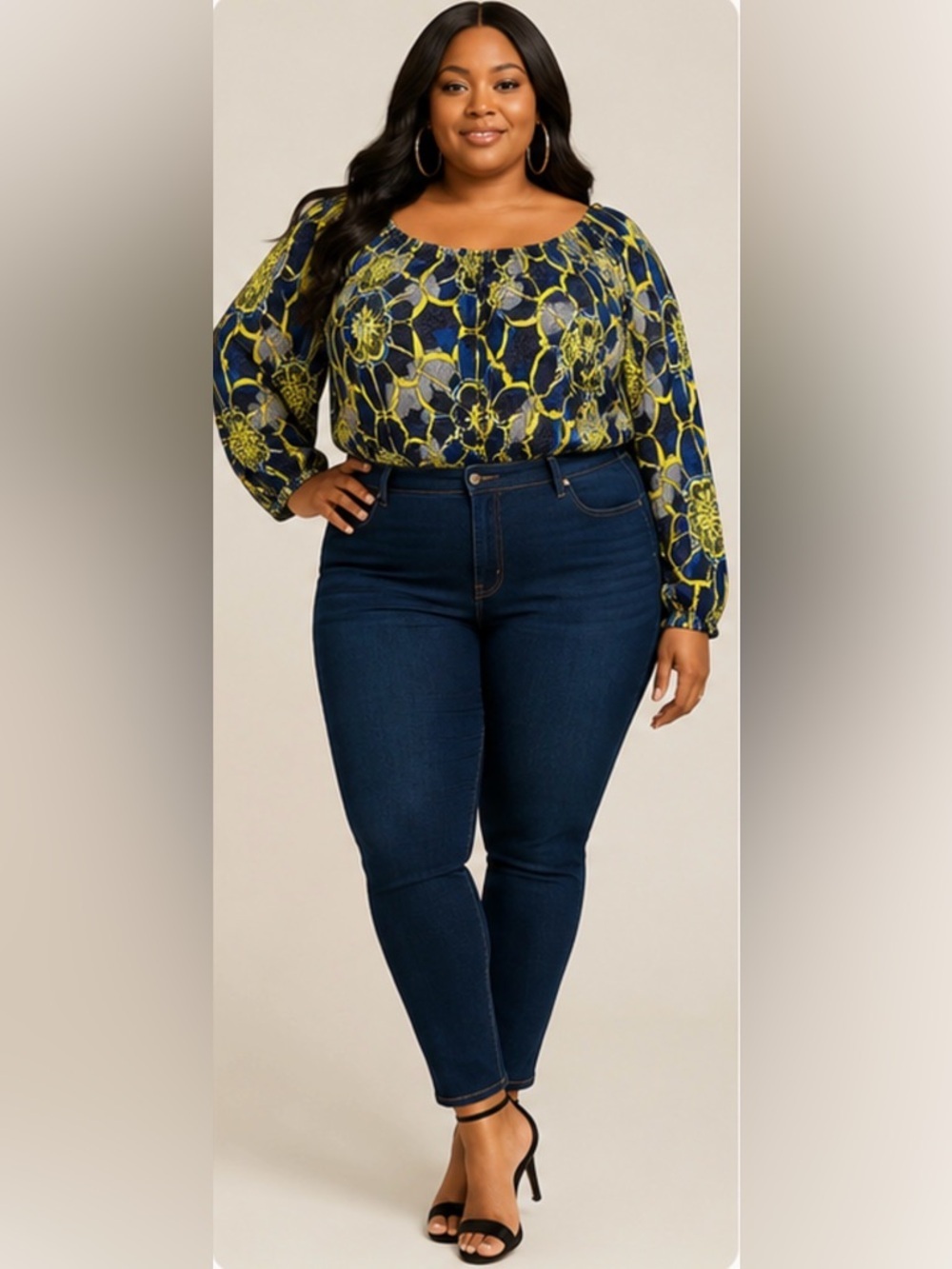 Ashley Stewart 100% Rayon Size 18/20 Floral Print Blouson Bodysuit Smocked Waist